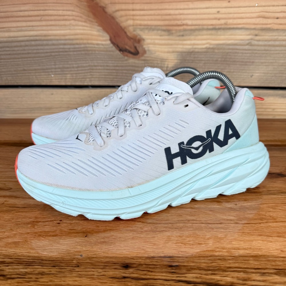 Hoka One One Rincon 3 Women's 10B White Blue Coral Running Shoes 1119396 READ